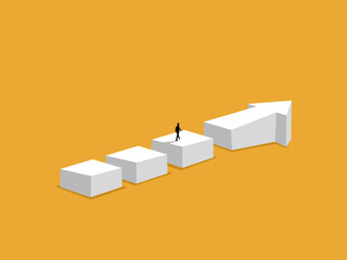 Businessman walks on the gap on the arrow.