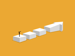 Businessman on arrow looking at telescope towards destination.