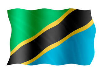 Digital composite. ..Flag of Tanzania waving with a fabric overlay. ..Tanzania Independence day  is normally celebrated on December 9th. .PNG file.