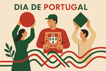 Obraz premium Modern Portugal national holiday artwork featuring abstract shapes simplified people and clean bold patriotic themed elements