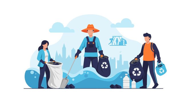 People cleaning up plastic waste from water bodies for environmental protection.