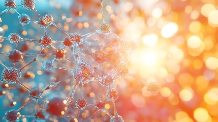 Abstract 3D Molecular Structure Network with Glowing Energy and Bokeh Lights