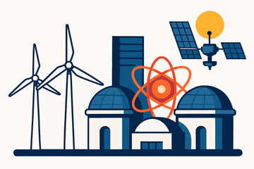 Renewable and Nuclear Energy Sources Illustration.