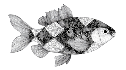Beautiful black and white fish showcasing bold contrasting patterns and smooth flowing aquatic form clearly displayed isolated on white background