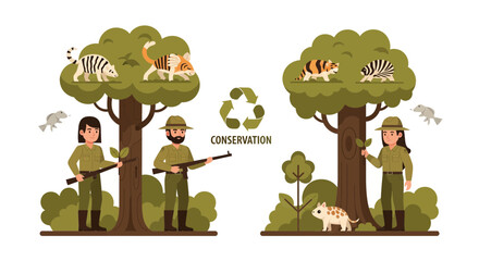Wildlife Conservationists Protecting Animals in Forest.