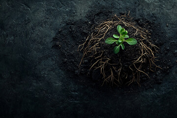 Seedling shows green with soil, portraying new beginnings on background. This seedling represents potential, resilience,