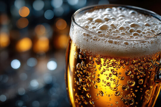 Close up of beer glass with frothy head - Powered by Adobe