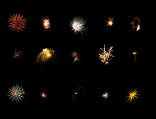 Colorful fireworks isolated on black background