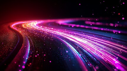 Abstract Dynamic Light Trails and Glowing Particles Representing Digital Data Flow and Futuristic Technology