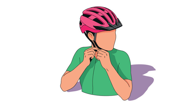 Cyclist buckling helmet with shadow in minimalist style