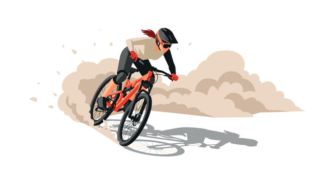 Dynamic mountain biking adventure with cyclist in motion through dusty terrain
