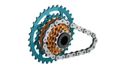 3d bicycle gear mechanism with chain and sprockets in motion