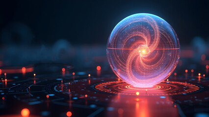 High Tech Orb Displaying Network Data Futuristic Electronic Device Concept Technology Innovation Digital Circuit Board