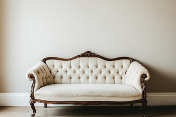 This is cream piece with an empty background to enjoy the modern space designed by sofa, that is a retro piece and brings neutral fabric, and is elegant to watch and look
