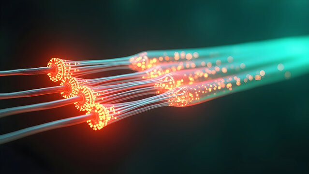 Fiber Optics Cable Wire Glow Beam Technology Network Connectivity Internet Futuristic High Speed Communication Signal Transmision