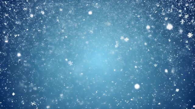 Festive blue winter background with gentle snowfall and shimmering snowflakes, creating a magical Christmas wonderland scene