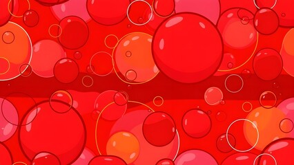 Seamless pattern of red and orange bubbles with highlights on a vibrant red background
