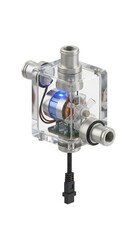 Transparent Fluid Control Device with Visible Internal Mechanism.