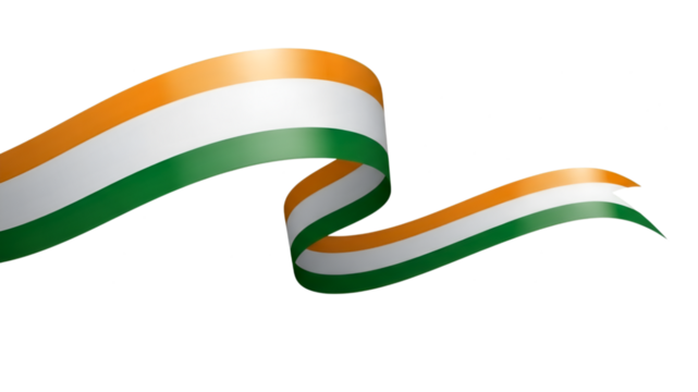 Indian flag colors ribbon wave isolated on white background, national symbol, patriotism and pride, vibrant motion