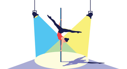 Dynamic pole dance performance with colorful stage lighting