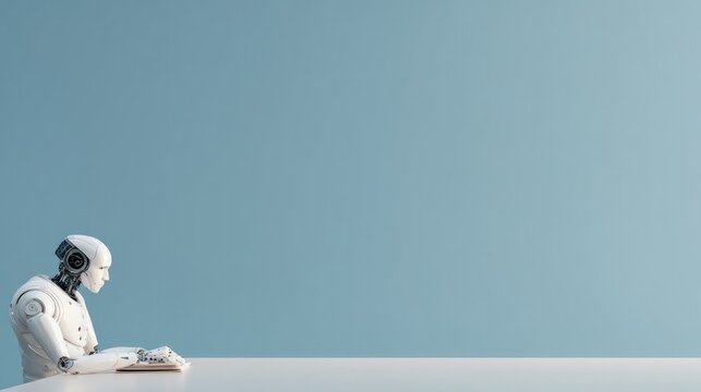 Sleek robot pondering at minimalist desk, showcasing advanced te - Powered by Adobe