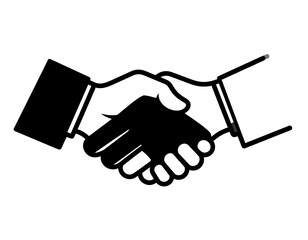 Fototapeta premium A black and white illustration depicts two hands clasped in a handshake, with one arm wearing a dark suit