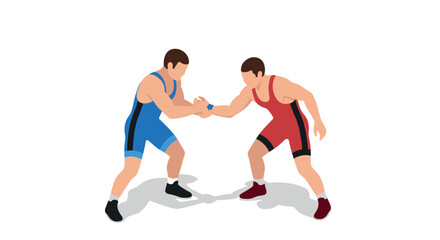 Competitive wrestling match between two athletes in dynamic pose