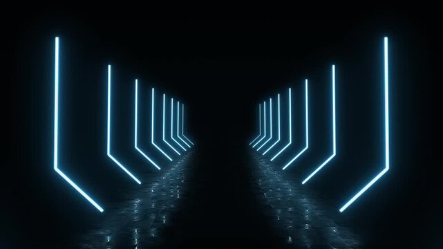 futuristic neon tunnel loop animation with blue lights for sci-fi, gaming & virtual events