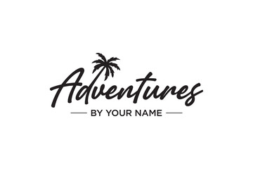 Modern Handwritten Typography Adventure Logo with Palm Tree Logo Template