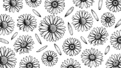 Wooden Engraving Daisy in White Background
