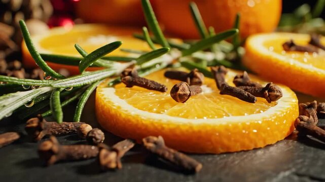 Orange slices with cloves and rosemary - a visual feast of natural, aromatic ingredients