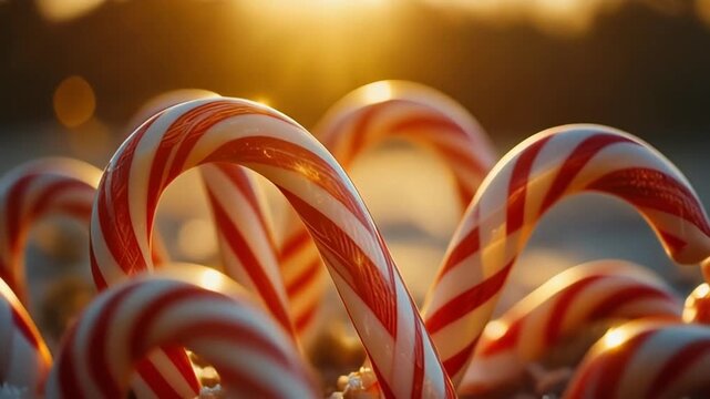 Red and White Candy Canes Arranged for Holiday Celebration Golden Hour