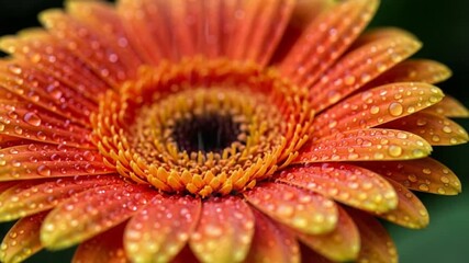Gerbera Bloom: A vibrant Gerbera daisy, its petals radiating warmth, is captured in exquisite detail. Delicate water droplets adorn the radiant orange petals. - Powered by Adobe