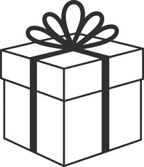 Elegant gift box illustration with ribbon bow, clean lines, festive holiday style, perfect for Christmas designs, packaging concepts, and decorative graphics