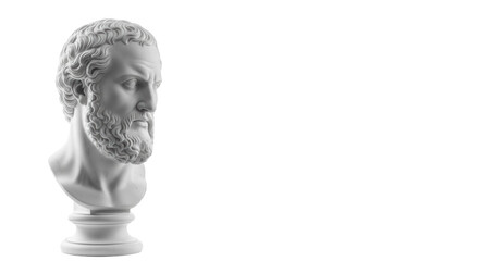 transparent marble classical bust of wise Greek philosopher, idealized, elegant features, against a transparent studio background, soft diffused lighting. Concept of foundational excellence and