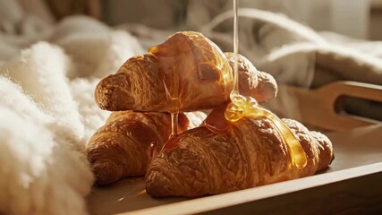 Golden Croissants Drizzled in Sweet Honey, A Luxurious Breakfast Treat, Baked to Perfection