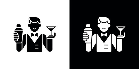 Bartender Holding Shaker and Martini Glass Silhouette on Transparent Background