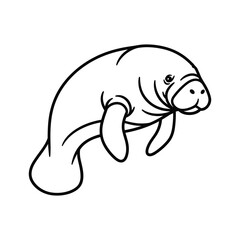 A simple line drawing of a manatee isolated on, perfect for coloring books or educational materials