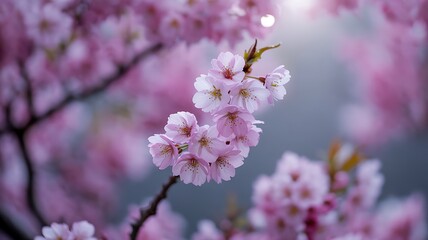 Fototapeta premium Soft Focus Pink Cherry Blossoms in Gentle Morning Light sakura flower