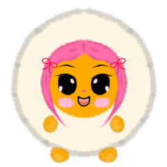 Chibi Sunny-Side Up Egg Mascot - Cute Fluffy Food Character Icon.
