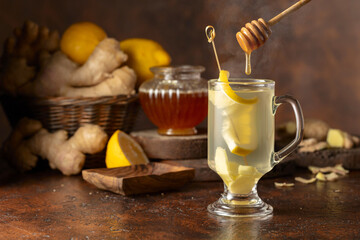 Ginger tea with lemon and honey.