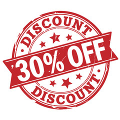 DIscount 30% Stamp. Stamp Design Isolated on White Background. Grunge Stamp Vector Illustration.