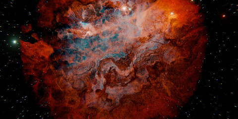 Fototapeta premium red fantasy illustration of a colorful nebula with stars in deep space
