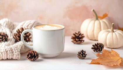 Autumn Mug with Pumpkins and Pinecones