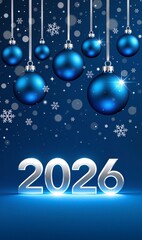 New Year backgraund in soft blue shades with gentle winter elements and a festive atmosphere.