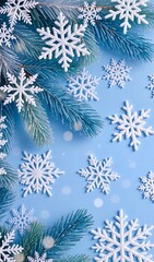 New Year backgraund in soft blue shades with gentle winter elements and a festive atmosphere.