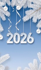 New Year backgraund in soft blue shades with gentle winter elements and a festive atmosphere.