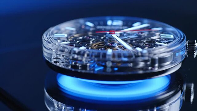 Transparent skeleton watch mechanism with blue light reflection