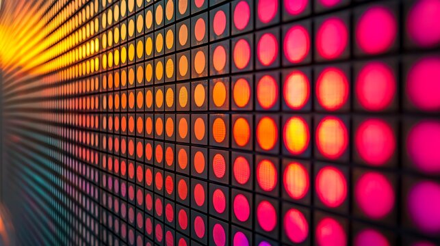 Abstract LED Light Wall with Vibrant Color Gradient from Yellow to Magenta