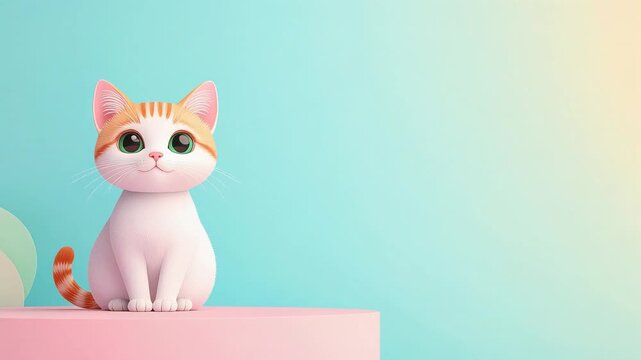 ぽよぽよ猫が揺れるポップなコピースペース背景